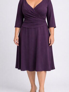 JJ's House Anahita Plum A-line V-Neck Pleated Chiffon Dress NWT Size 18